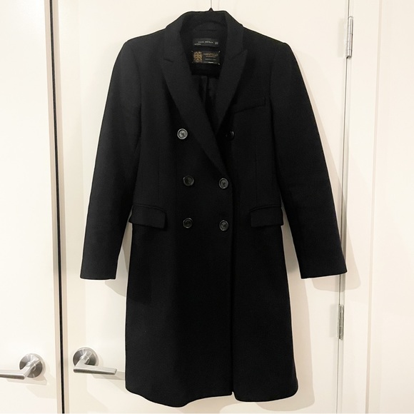 Zara Jackets & Blazers - Zara Woman Black Wool Manteco Doublebreasted Coat Size Medium